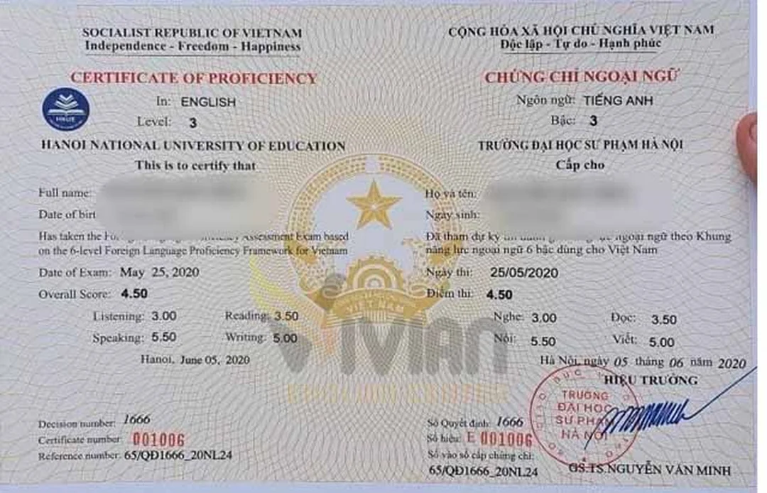 mẫu chứng chỉ b1 vstep Đại học Sư phạm