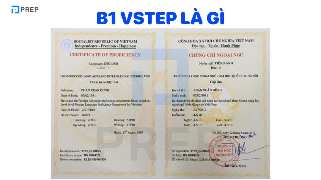 mẫu chứng chỉ b1 vstep và câu hỏi thường gặp