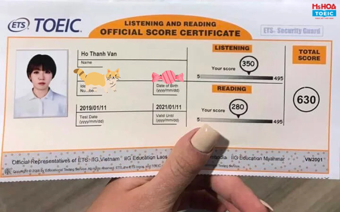Mẫu chứng chỉ tiếng Anh TOEIC có thời hạn sử dụng