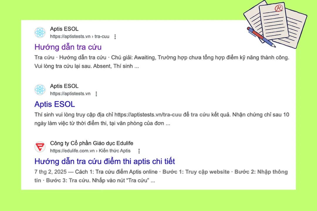 tra cứu điểm thi Aptis trước khi nhận chứng chỉ bản cứng